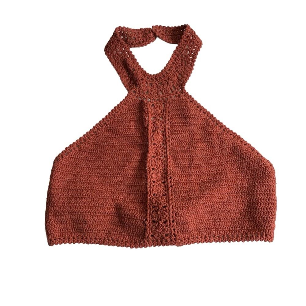 American‎ Eagle Crochet Knit Halter Boho Crop Top Women's Size XS New